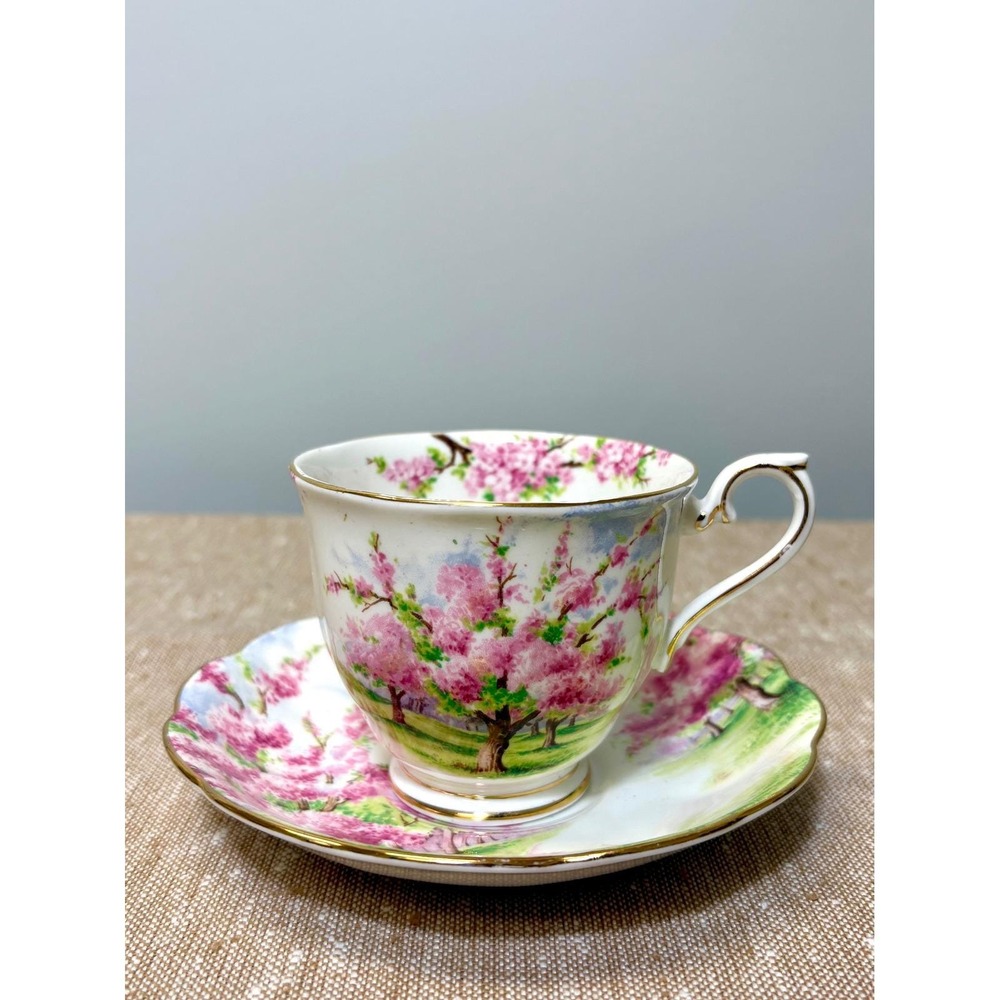 VTG Royal Albert Blossom Time Cherry Blossom Teacup Saucer Set Sakura Porcelain - Picture 4 of 17